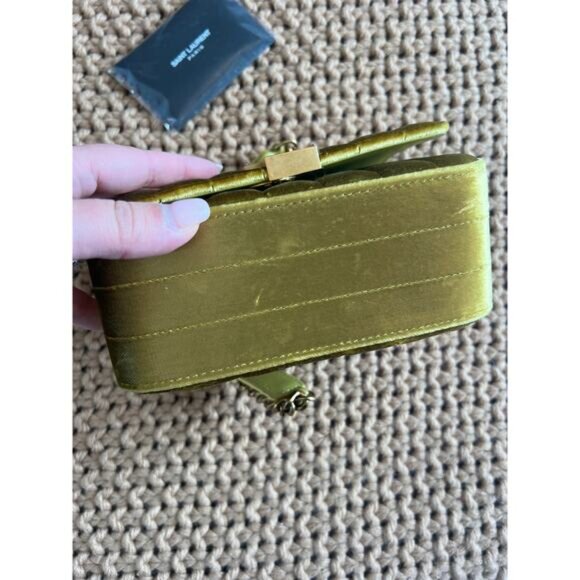 PREOWNED Saint Laurent Vicky Velvet YSL Logo Magnetic Cross-Body Bag Gold - Picture 12 of 14